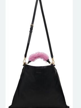 NWT Marni Black Leather Venice Tote with Pink Shearling Handle